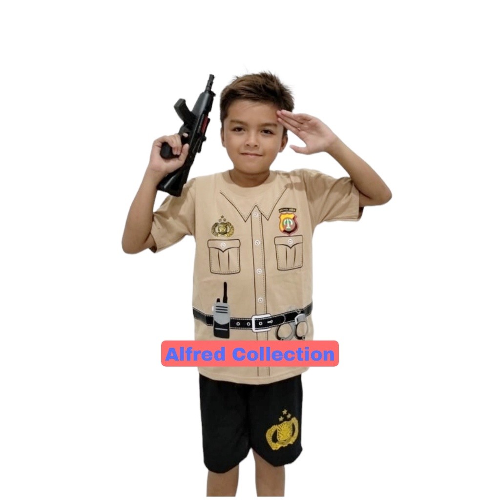 Setelan Baju Anak POLISI Kostum untuk Anak 2-10 Tahun Free Pistol
