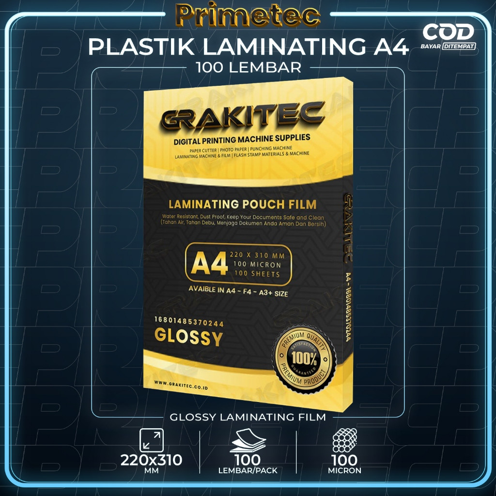 

JH8 Plastik Laminating FIlm A4 F4 A3+ Glossy 100 MICRON 100 PCS