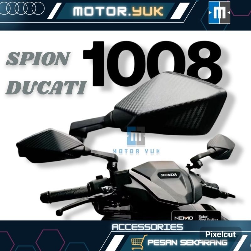 Spion Ducati Tangkai pendek Kaca Putih Vario 160 Nmax Aerox Adv Pcx premium