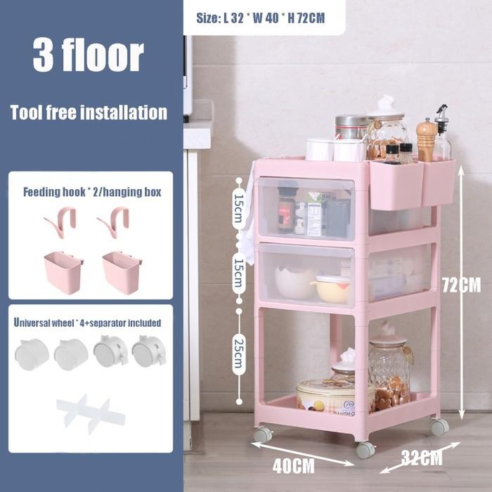 YOMI- Rak Trolley dorong S80/ Rak Aesthetic / Rak penyimpanan bayi / Laci penyimpanan / cabinet bayi