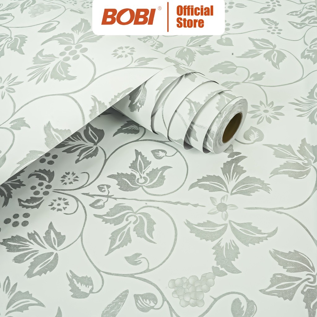 BOBI - Wallpaper Sticker Motif Bunga Abu 5024 / Wallpaper Sticker Termurah / Wallpaper New