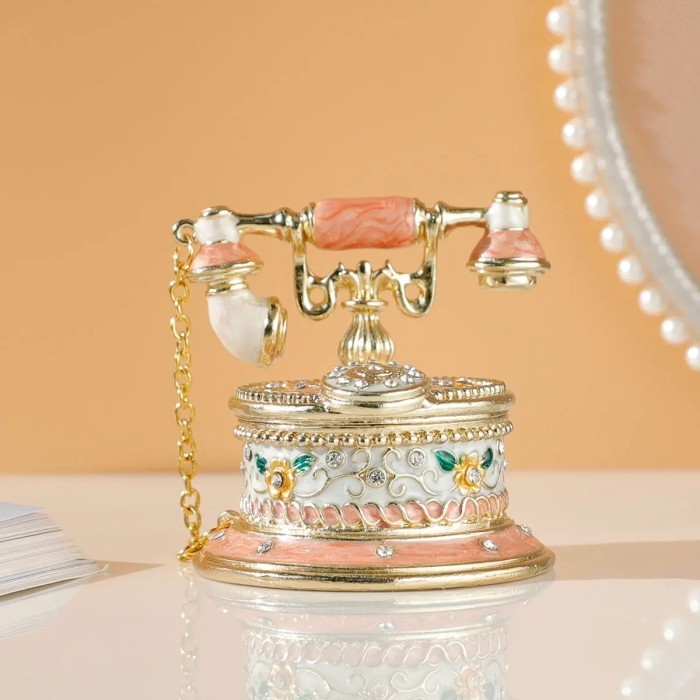 Vintage Style Telephone Shape Jewelry Trinket Box with Rich Enamel