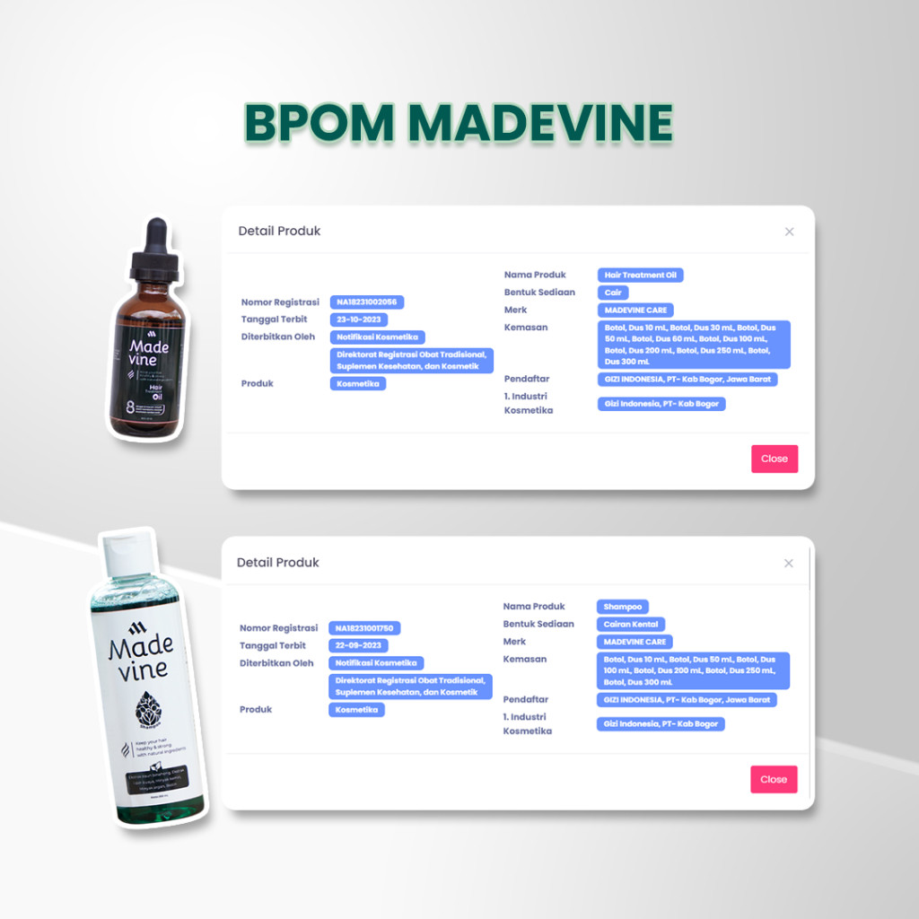 MADEVINE - Hair Oil & Shampoo - Vitamin Rambut Rontok dan Kering Aman BPOM