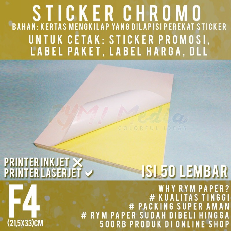 

lembar Sticker Chromo F4 / Kertas FOLIO Stiker Glossy Mengkilap Folio 1 RIM Bontax Fastac