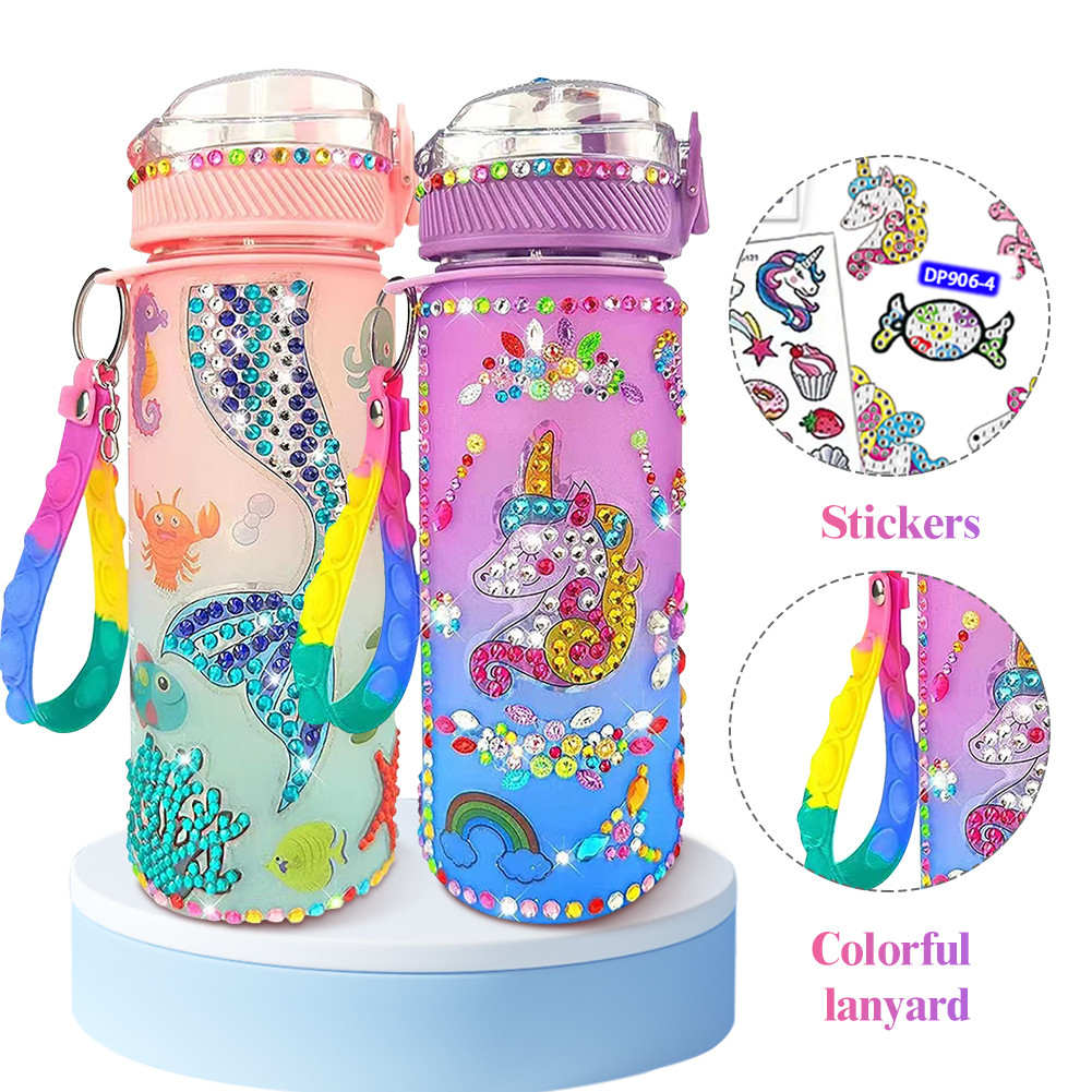 600ml Diamond Stickers Bottle with Glitter Diamond Portable Water Bottle Creative Student School Ket