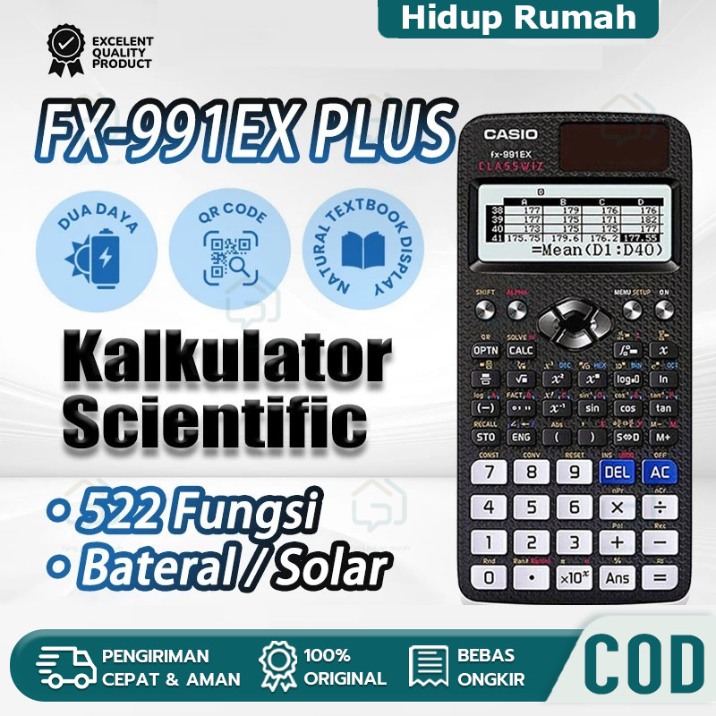 

CODKalkulator Scientific Casio FX 991EX/FX 991ES PLUS Kalkulator Ilmiah Original Pengisian Tenaga