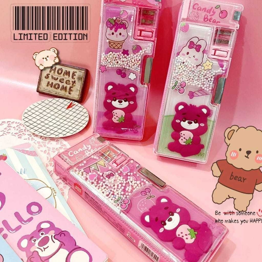 

Tempat Kotak Pensil Anak Sekolah Pencil Case Depan Transparant Game Water Ball Push Handheld Pencet