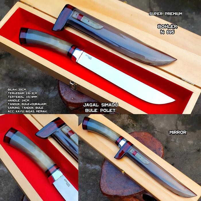 PREMIUM GOLOK SEMBELIH JAGAL BOHLER N695 FULL TANDUK BULE