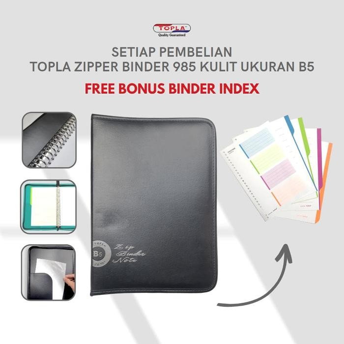 PREMIUM TOPLA Buku Binder File Resleting B5 Kulit - Zipper Binder Notebook B5