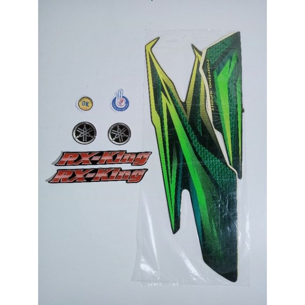 striping rx king 2005 hijau set emblem timbul, stiker lis body rx king 2005 hijau komplit emblem