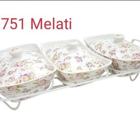 Alat Saji Vicenza Ba751 Melati, Tempat Lauk Dan Tempat Saos Berbahan Porselen, Dilengkapi Rak