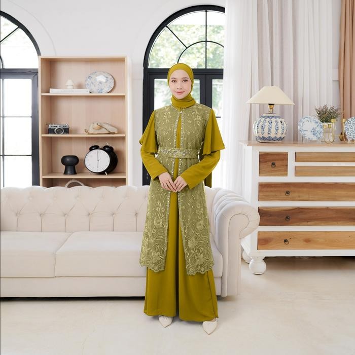 [Demore] - 2in1 Gamis Set Angela Dress Brukat Dewasa Remaja + Inner Panjang - Baju Gamis Outfit