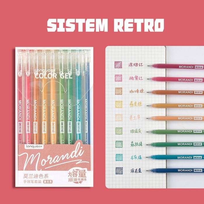 

Ready JT 9 PCS Gel pen set colors/ Colorful pulpen warna cute morandi