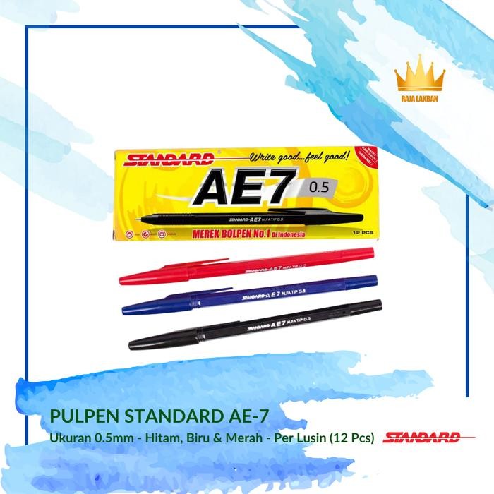 

Ready JT Pulpen Ballpoint Standard AE-7 / 0.5 mm/ Hitam/ Merah/ Biru- Lusin