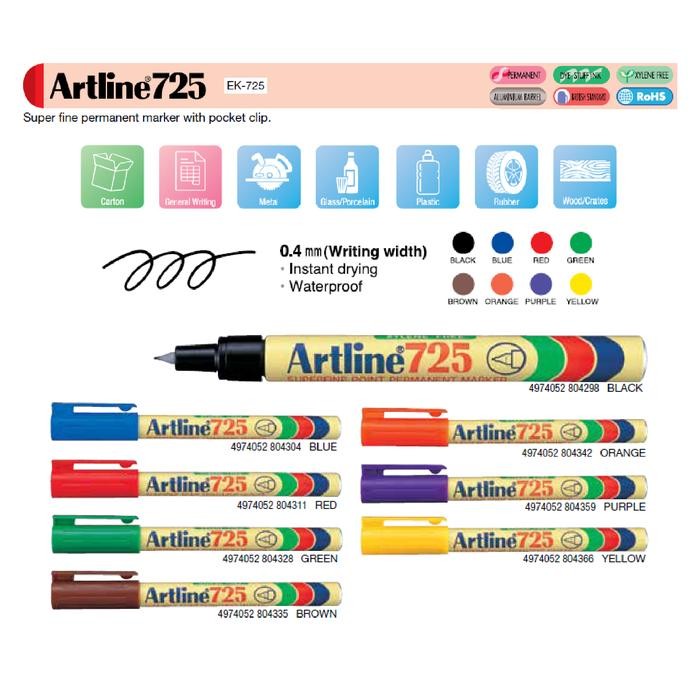 

Ready JT (1 Pcs) Spidol Permanen ARTLINE Permanent Marker EK-725 Anti Air 0.4 mm Warna Lengkap
