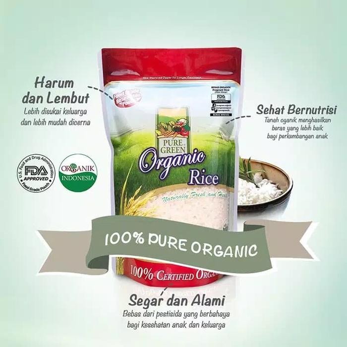 

Terlaris- Puregreen Organic Rice Beras Organik Pulen Wangi Paket 2 X 1 Kg