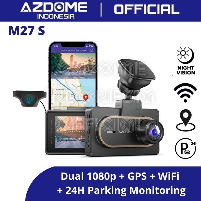 RideOn- Azdome M27s Dual Camera Dashcam GPS WiFi Dash Cam Mobil M27
