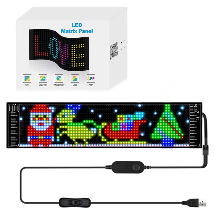 PANEL MODUL LED MATRIX LAMPU MOBIL BLUETOOTH FLEKSIBEL RUNNING TEXT ANIMASI COLORFUL SCREEN 5V