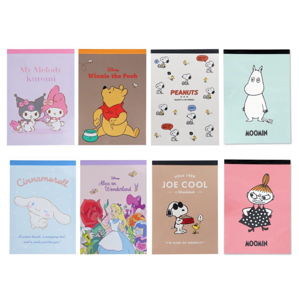 

Memo B7 Sanrio Disney Snoopy Moomin My Melody Kuromi Cinnamoroll Winnie the Pooh Alice in Wonderland