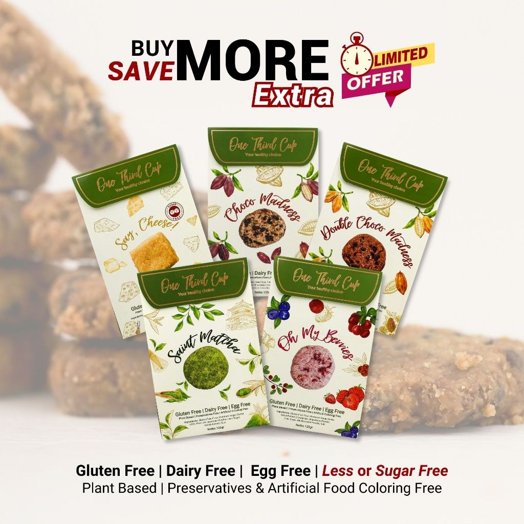 

One Third Cup BUNDLE COOKIES [3pcs, 6pcs, 12pcs] Bebas Gluten, Tanpa Susu, Tanpa Telur, Rendan