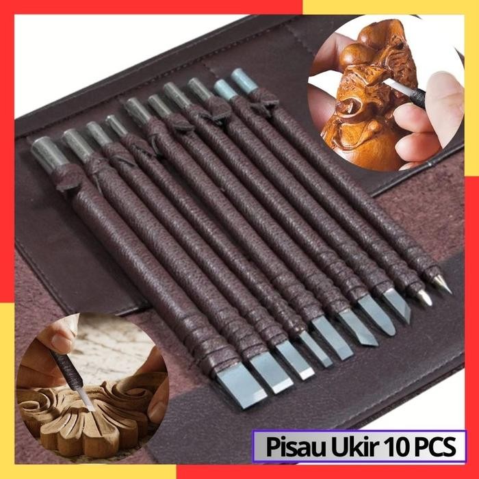 Pisau Ukir Seni Pahat Kayu 1 Set Super Tajam Kecil Anti Slip Carving Tool Tungsten Steel 10 Pcs