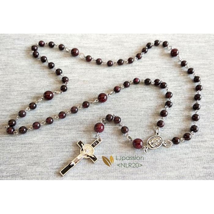 Kalung Rosario Batu Garnet Merah Tua Maroon Nlr20