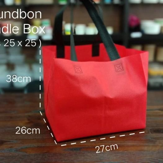 

Pesta- Tas Handle Spunbond Lebar 27cm Untuk Box 25cm. isi 12 pcs.