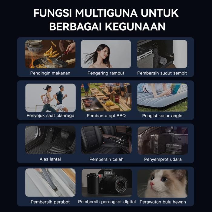 READY STOK Booster W01 Mini Turbo Jet Fan USB Rechargeable Turbo Blower Fan, Motor Tanpa Sikat