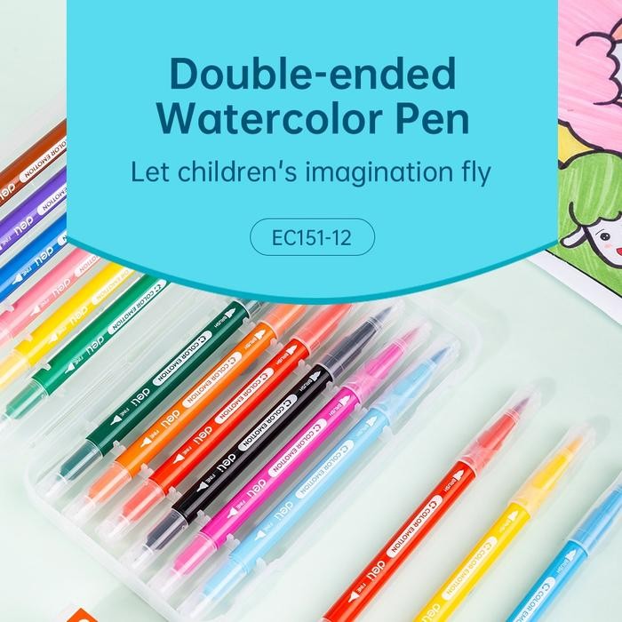 

DELI FELT PEN / SPIDOL WARNA 2 TIP 12/24 WARNA KEMASAN KOTAK EC151-12 EC151-24 KUAS BRUSH