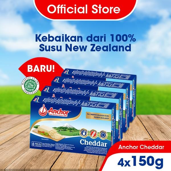 

BARANG TERLARIS Anchor Cheddar Block Cheese 4 x 150g - Keju Cheddar Asli New Zealand