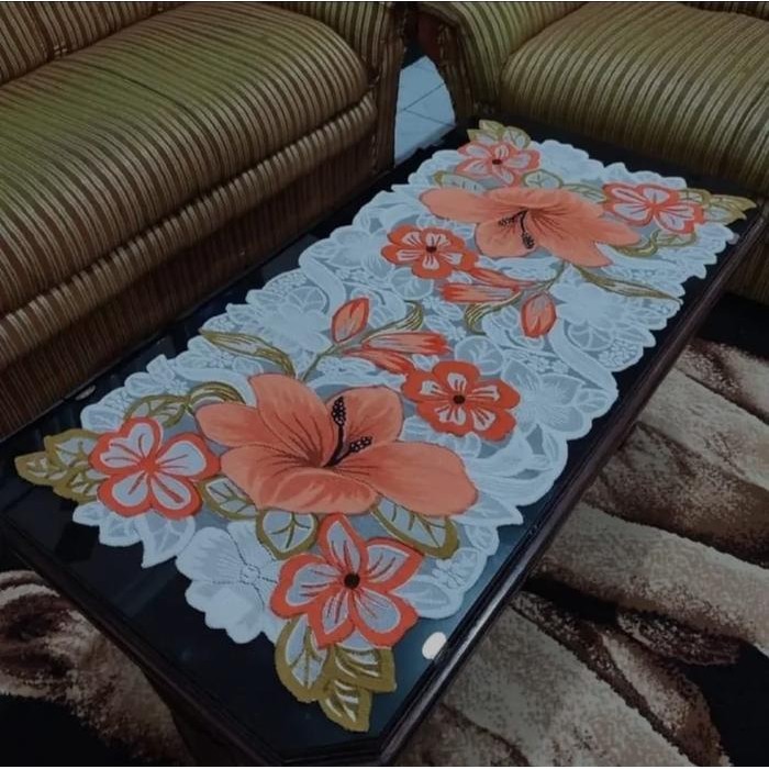 TAPLAK MEJA RUANG TAMU / TAPLAK MEJA MINIMALIS MOTIF BUNGA BESAR / TAPLAK MEJA TAMU MODERN Taplak