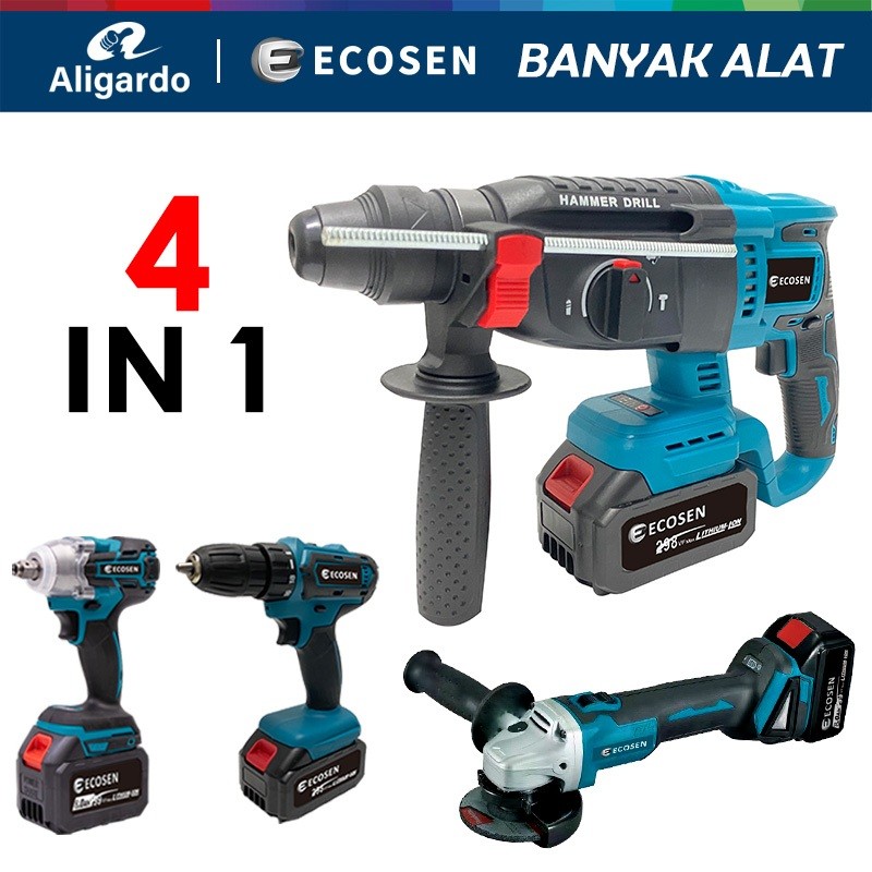 Mesin Bor/Impact Wrench Cordless/Mesin Gerinda Cordless /Hammer Drill Mesin Bor/Bor Beton Set 4