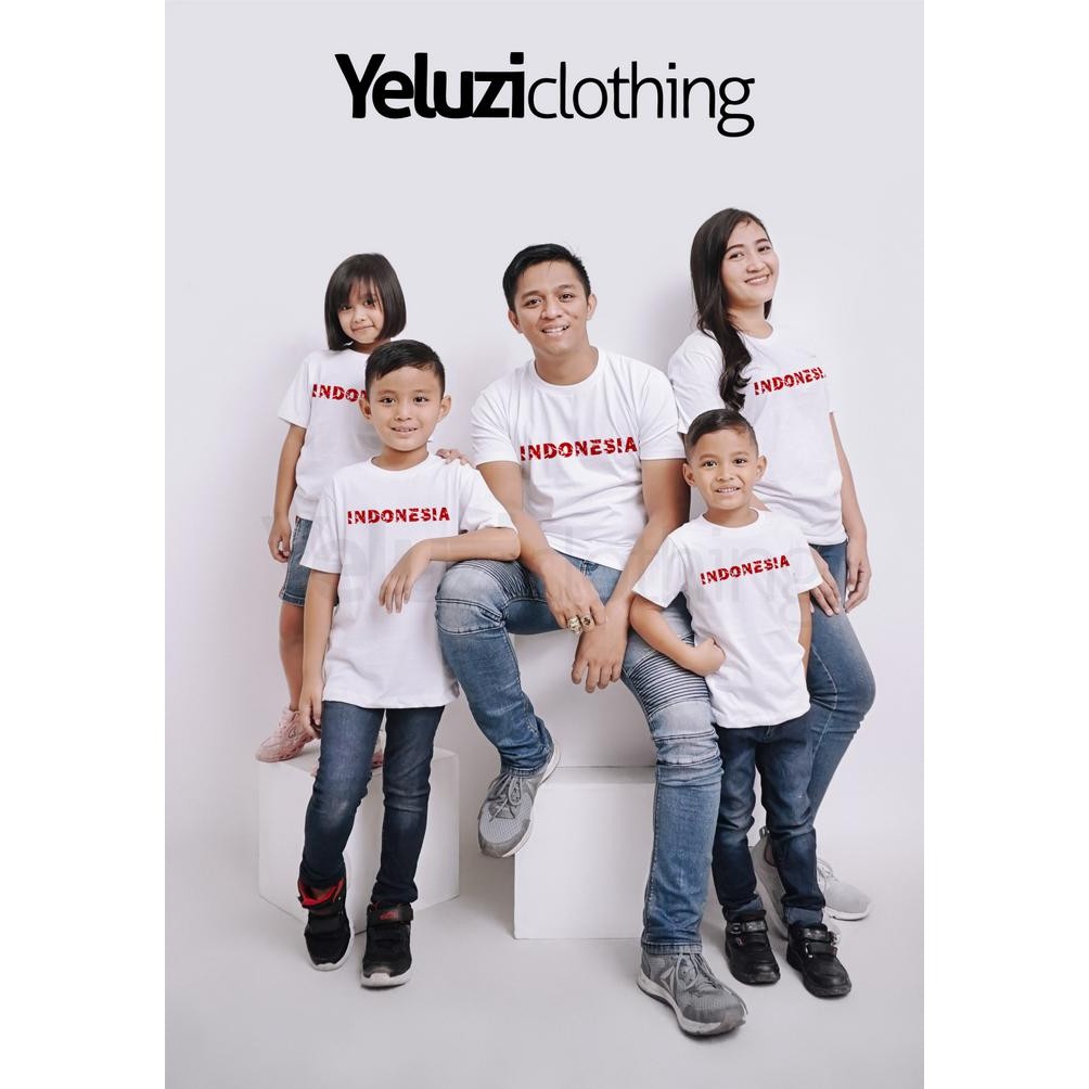 Baju Sarimbit Kaos Oblong Couple Keluarga Baju Agustusan Kemerdekaan INDONESIA - Putih - Katun