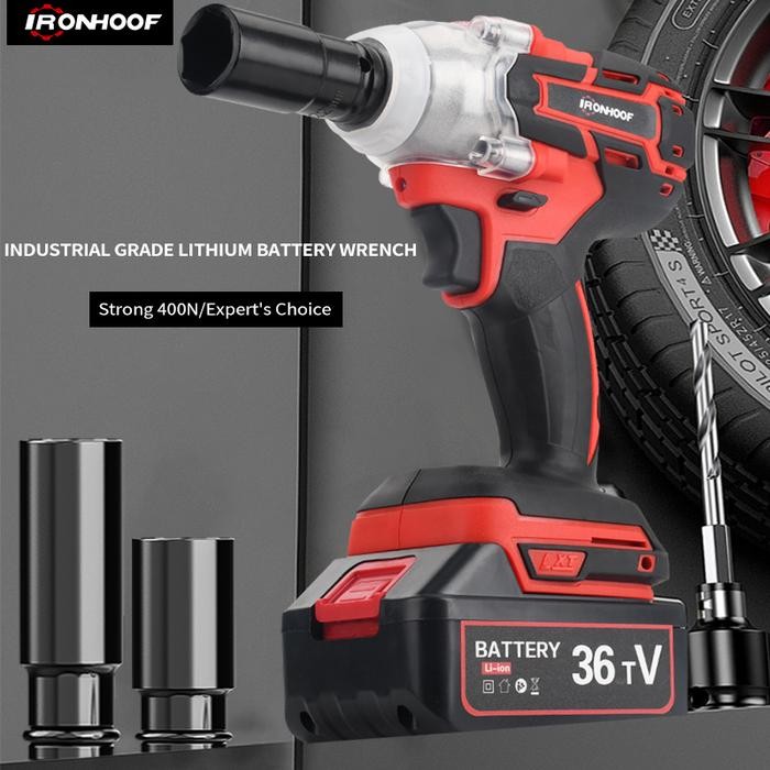 IRONHOOF Impact Wrench Mesin Bor Cordless Pembuka Baut Baterai