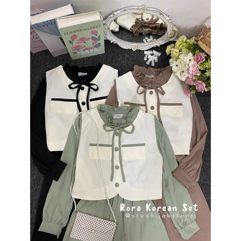 Rora Korean Midi Dress Set Outer by Studhijabstore