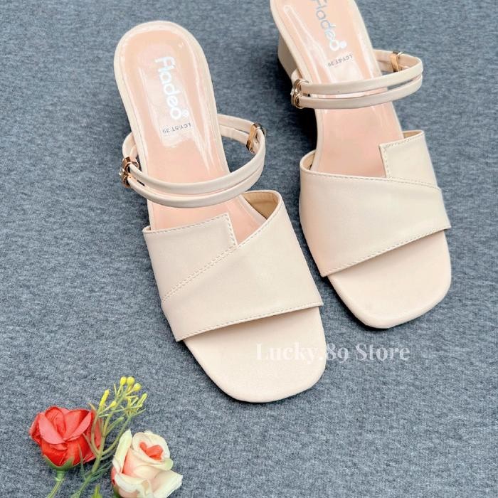 Fladeo Sendal Wanita Heels 5Cm Sandal Elegant Hak 5 Cm Tali Belakang Shoes