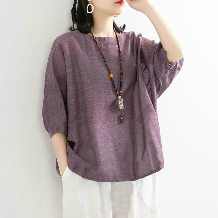 Baju Blus Linen Oversize Korea Style Atasan Wanita Lengan Pendek Terlaris
