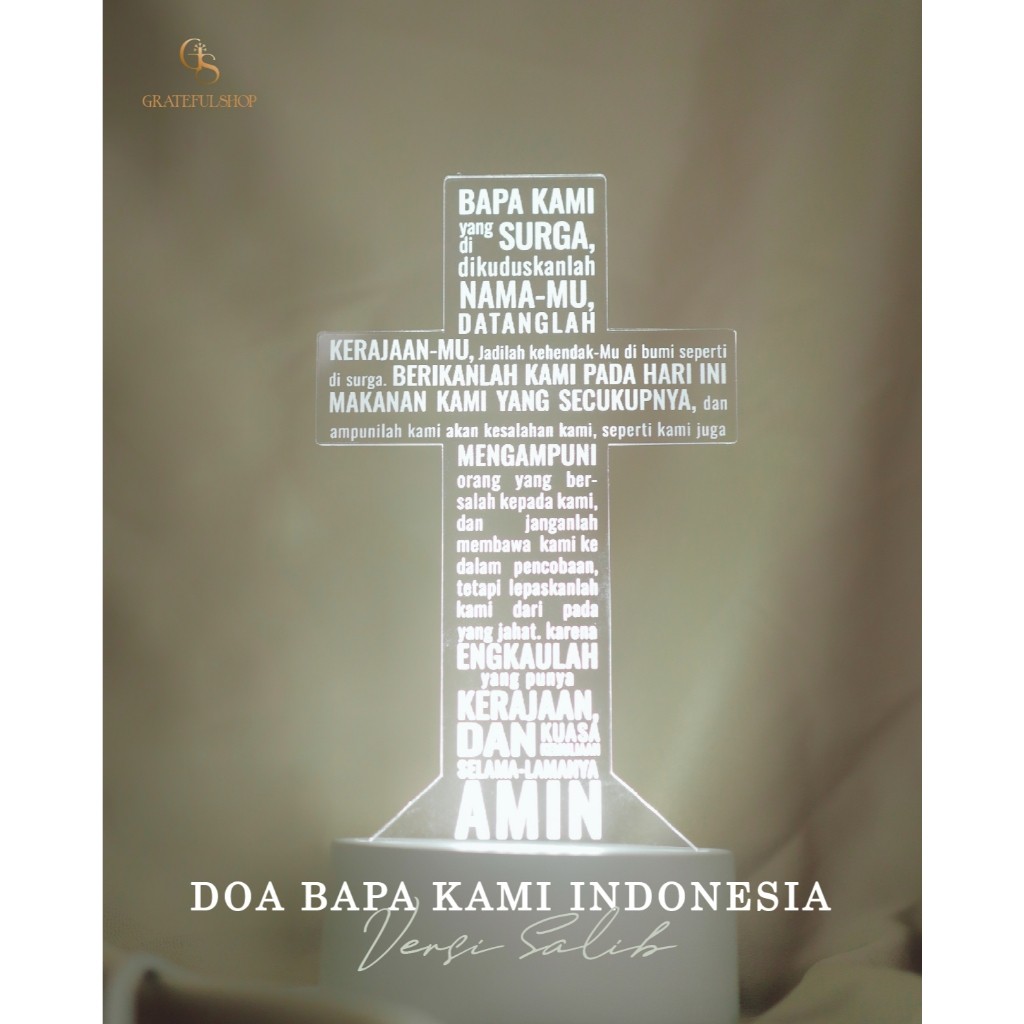 Gratul - Akrilik Cross Doa Bapa Kami (Lampu Lamp Kristen Gift Pajangan)