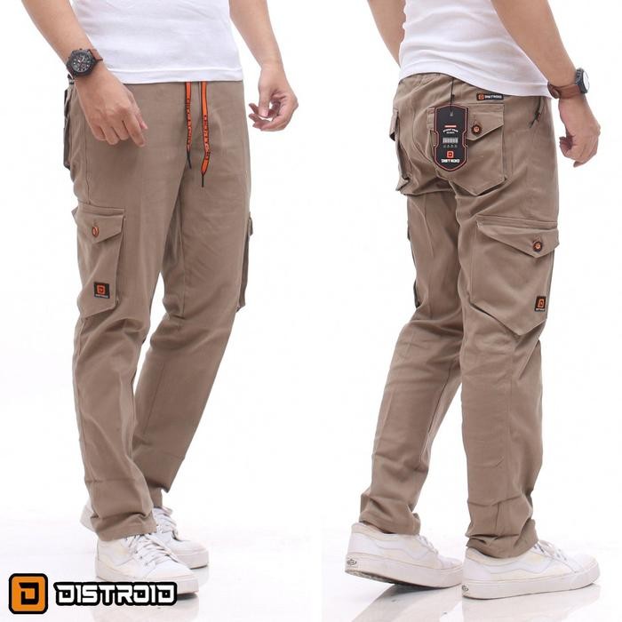 CELANA CHINO RIB CARGO PANJANG PRIA KAIN KARET