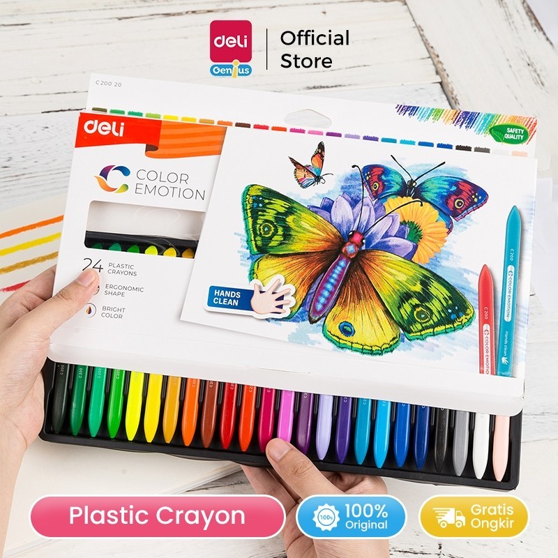 

Deli Plastic Crayon / Krayon Plastik 12/18/24 Warna Triangular Tahan Lama Non-Toxic EC200X0