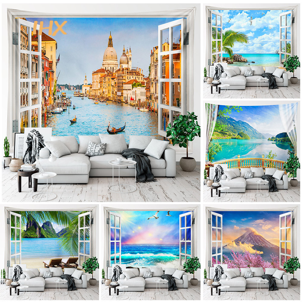 Permadani Jendela Pemandangan Hutan Gunung Boho Pemandangan Hippie Permadani Estetika Hiasan Dinding