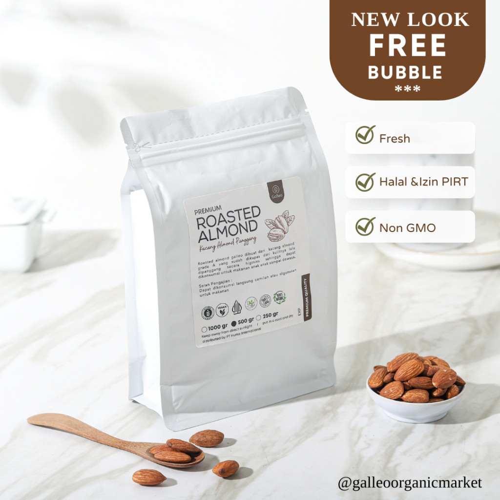 

KACANG ALMOND PANGGANG 500 GR / ROASTED ALMOND GALLEO GALLERI ORGANIK