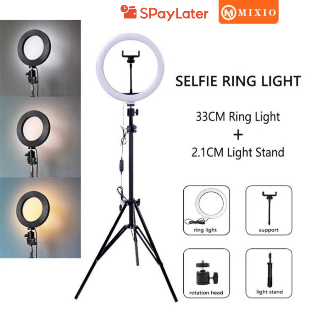 MIXIO RING LIGHT 33CM + LIGHT STAND TRIPOD 2M SELFIE LIVESTREAMER