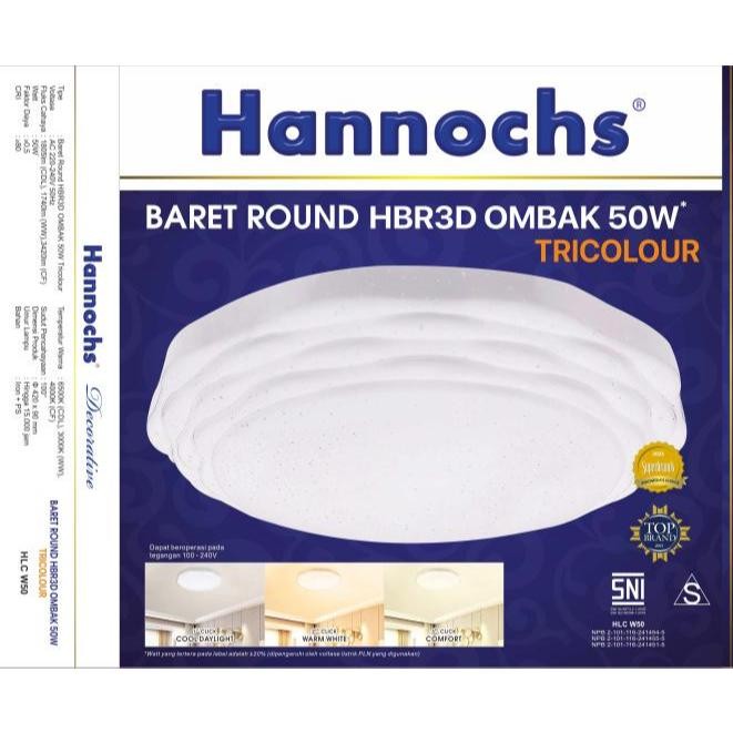 HANNOCHS LAMPU DOWNLIGHT LED OMBAK 50W TRICOLOUR LAMPU DOWNLIGHT HANNOCHS LED BARET ROUND HBR03