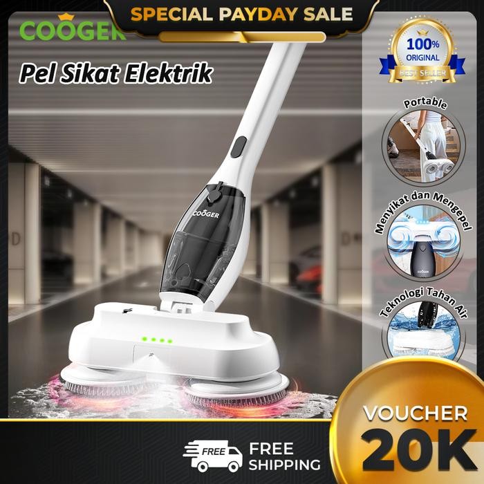 COOGER Pel Lantai Elektrik Electric Spin Mop Portable Alat Pel Listrik Kepala Ganda Multifungsi