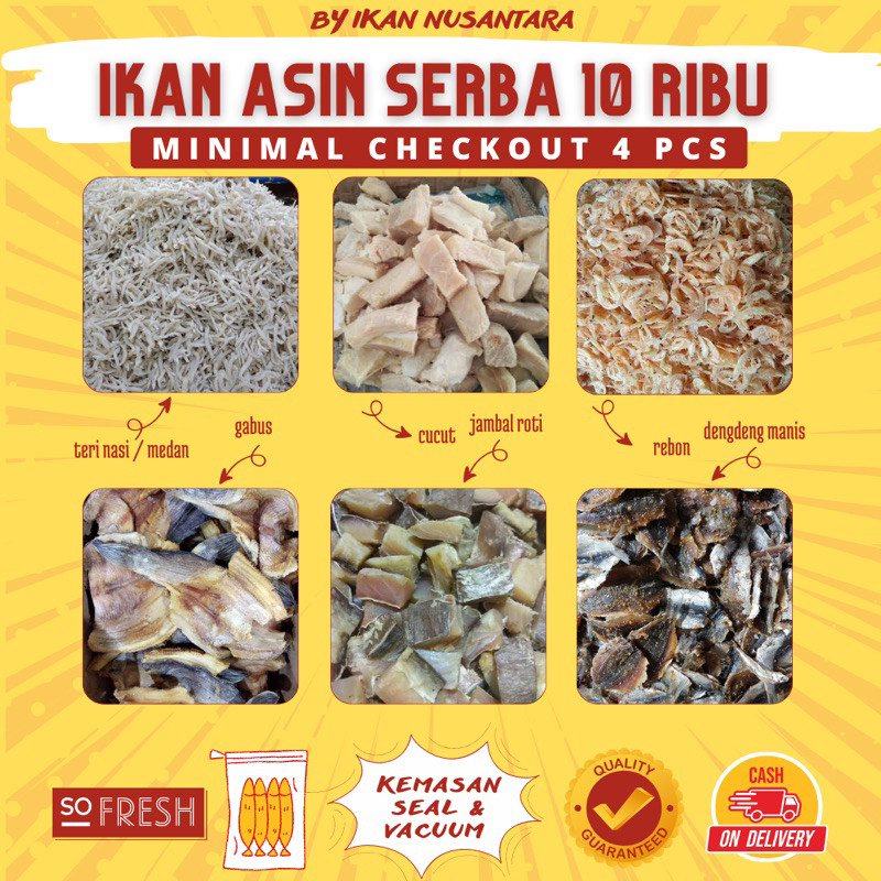 

IKAN ASIN / BABYCUMI /IKANASINNUSANTARA / SERBA Rp 10.000 / MINIMAL CO 4 PCS / IKAN ASIN MURAH /