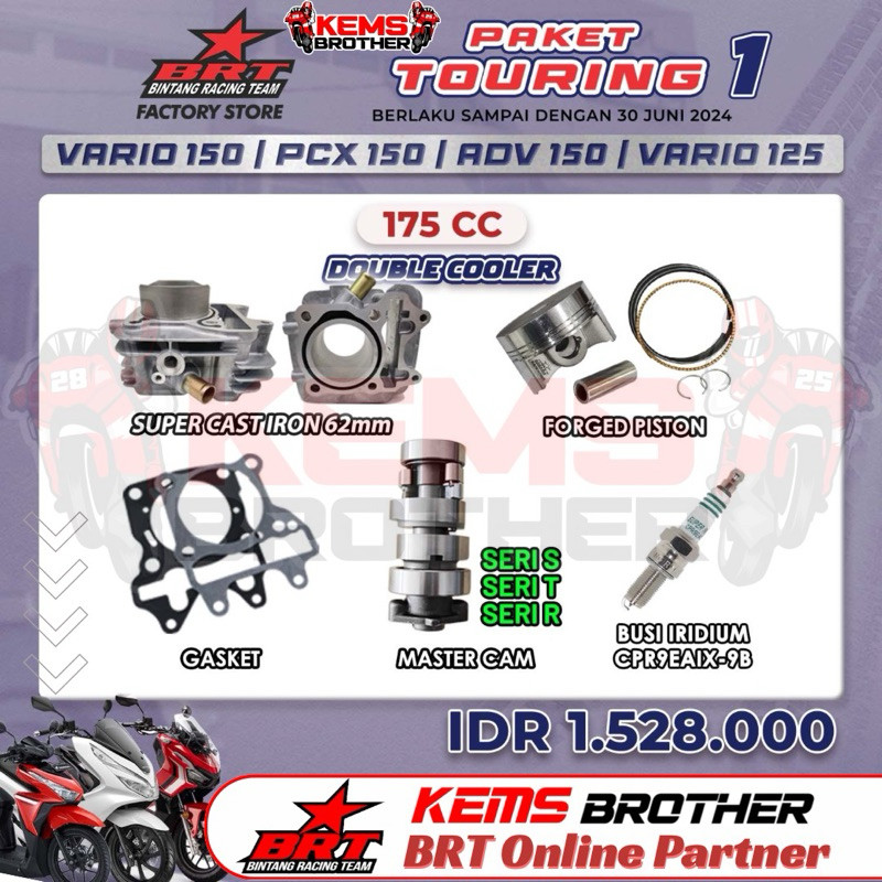 Paket BRT Vario150 Touring 1 Boreup 175cc Blok Casting Iron Double Cooler Solid Original BRT VARIO