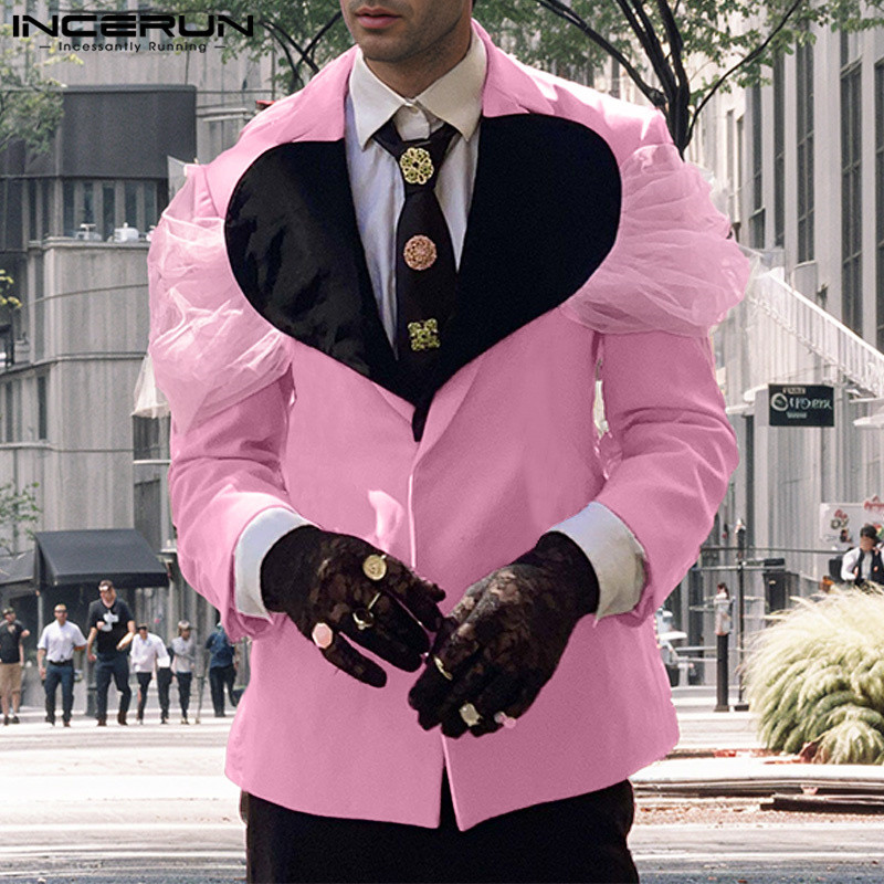 2024 Incerun Men Deconstruction Colorblock Heart Blazer Casual Long Sleeve Patchwork Coats Vintage