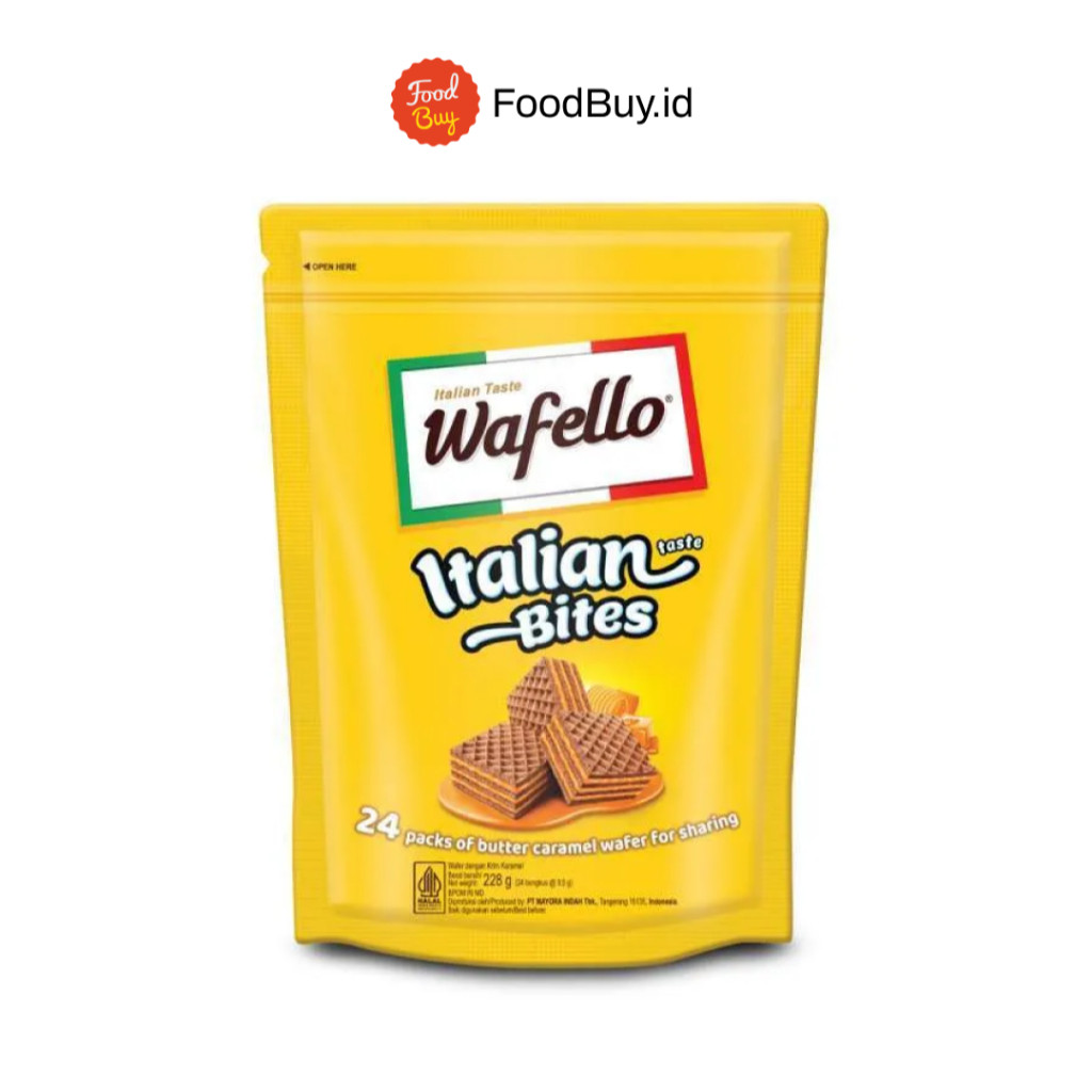 

Restokobar Wafello Italian Bites Wafer Rasa Caramel Pouch 234Gr (24Bungkus)