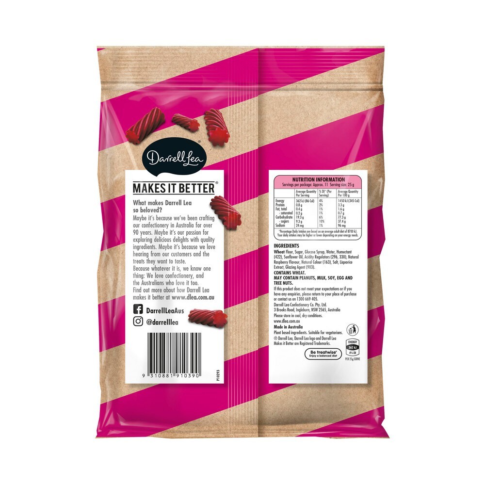 

Restokobar Darrell Lea Twists Raspberry Liquce 280G Australia